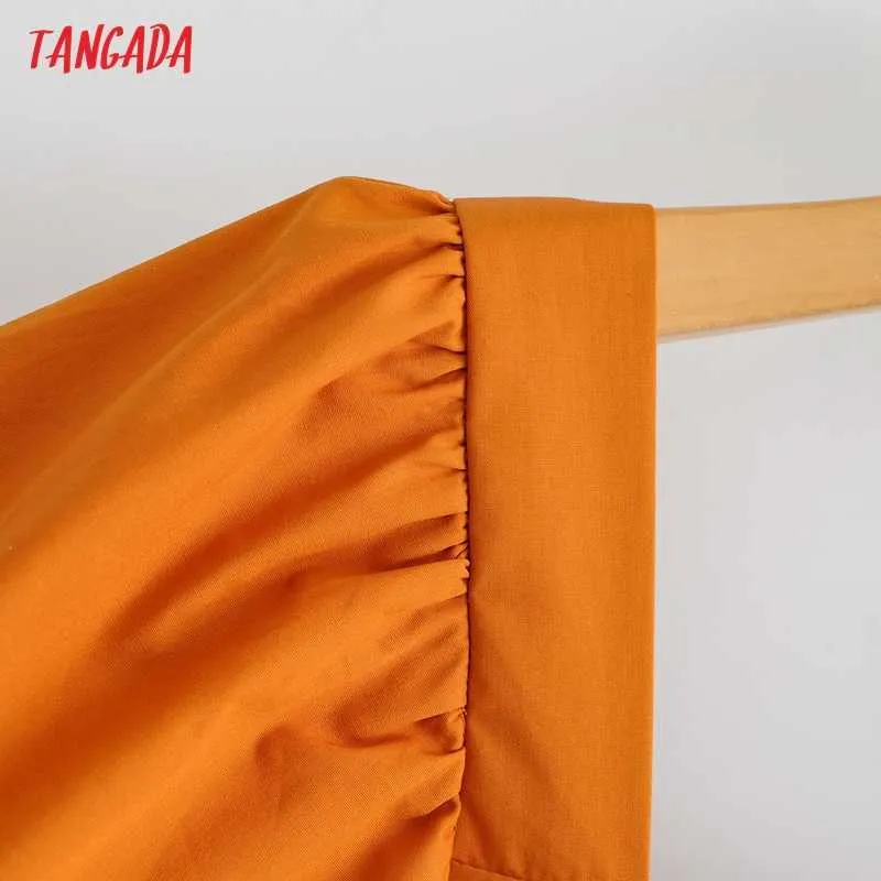 Tangada été femmes Style français Orange robe bouffée à manches courtes dames Mini robe Vestidos 3C11 210609
