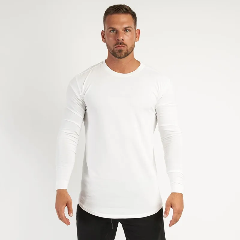 Heren katoenen mode t-shirt volledige mouw heren herfst tshirts mannelijke gymnastiek bodybuilding tee shirts casual t shirt voor man sportkleding 210421