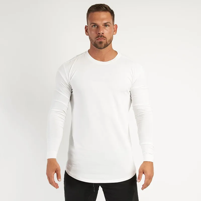 Moda de algodão masculina T-shirt de manga completa mens outono tshirts masculino ginásio musculação tshirt camiseta casual camiseta para homem sportswear 210421