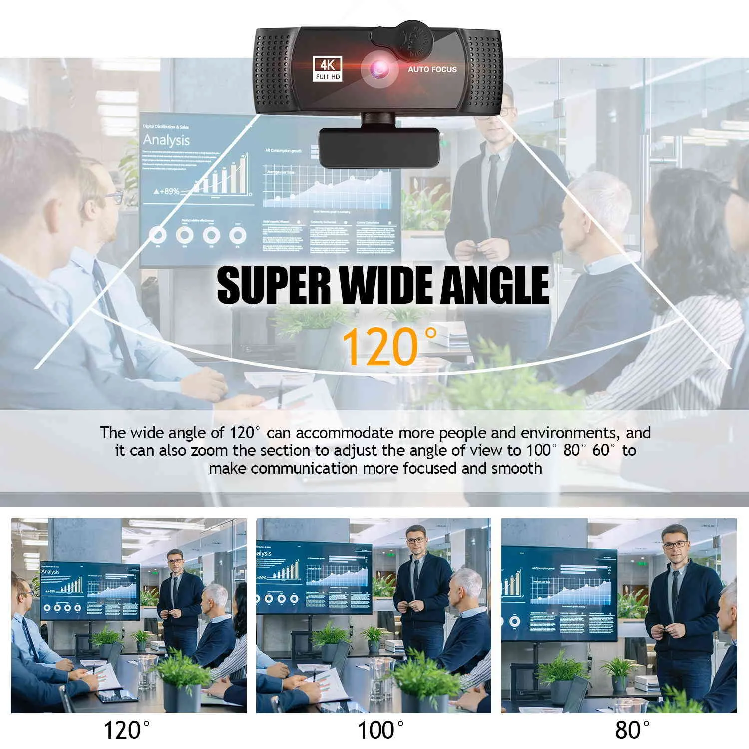 4K 2K 1080PカメラコンピューターのカメラMic Wide Angle HD Camara Para PCウェブカメラカバーギフトイヤホン