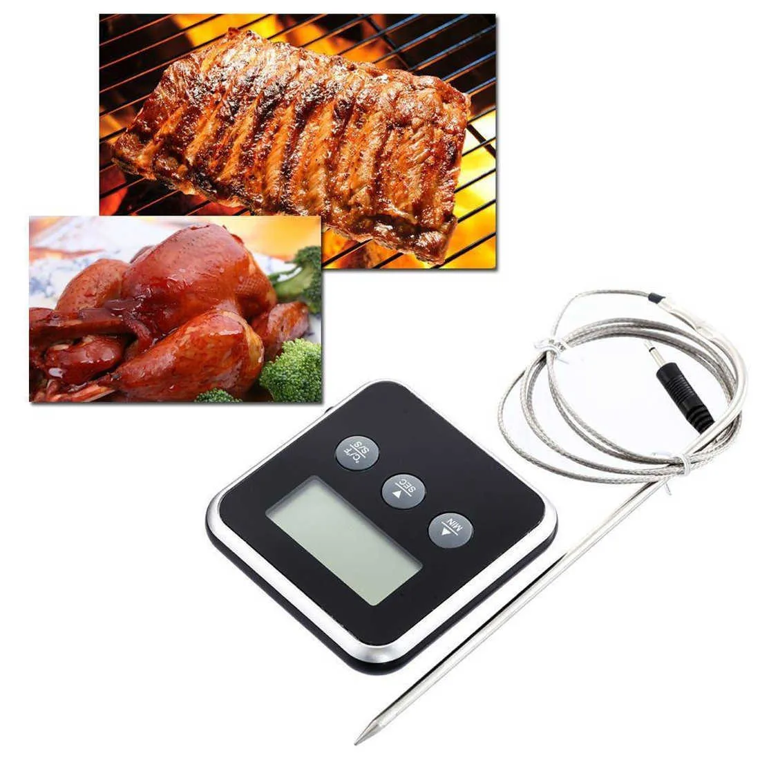 Professionelles Timer-Lebensmittel-BBQ-Fleischthermometer, sofort ablesbares digitales Thermometer mit Fernsonde, Ofentemperaturanzeige, Alarm 210719