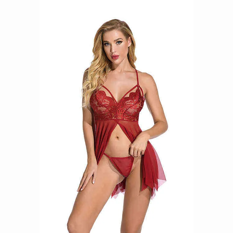 Lingerie di pizzo erotico di alta qualità San Valentino, set trasparente sexy la luna di miele 211208