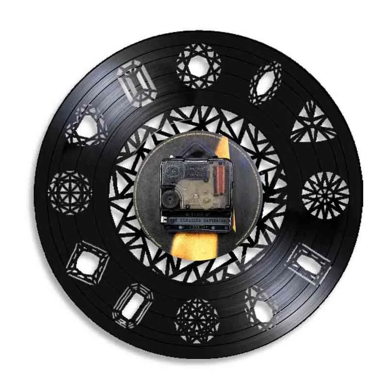 Géométrique Diamant Vinyle Album Re-purposed Record Horloge Pour Magasin De Bijoux Minimaliste Bijou Mur Art Rétro Musique Album Horloge Montre H1230