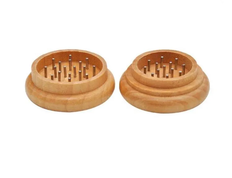 Tobacco Grinder Round Wooden Herb Grinder 54mm 2 Delar med nageltänder Spice Crusher Rökning Tillbehör