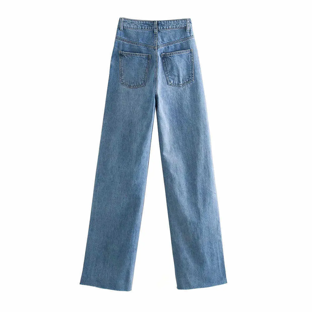 BBWM Femme Jeans Taille Haute Vêtements Denim Vêtements Bleu Streetwear Vintage Qualité Mode Trou Harajuku Pantalon Droit 210629