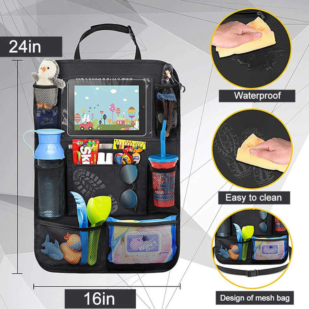 Universal Car Backseat Organizer Multi-Pocket Storage Bag Tablet Holder Kick Mats Seat Back Protectors for Kids Toddlers