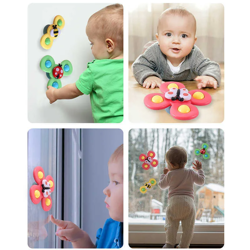 Cartoon Animal Bath Toy For Kids ABS Colorful Insect Fidget Spinner Relieve Stress Gyro Educational Rattle Baby 210712