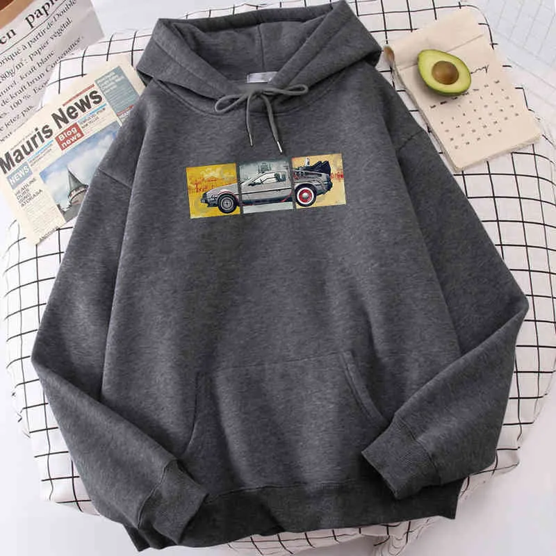 New Thick Fashion Tops Science Fiction Movie Back To The Future Prints Mens Hoodies Warm Casual Men'S Hoody Large Size Hooded H1218
