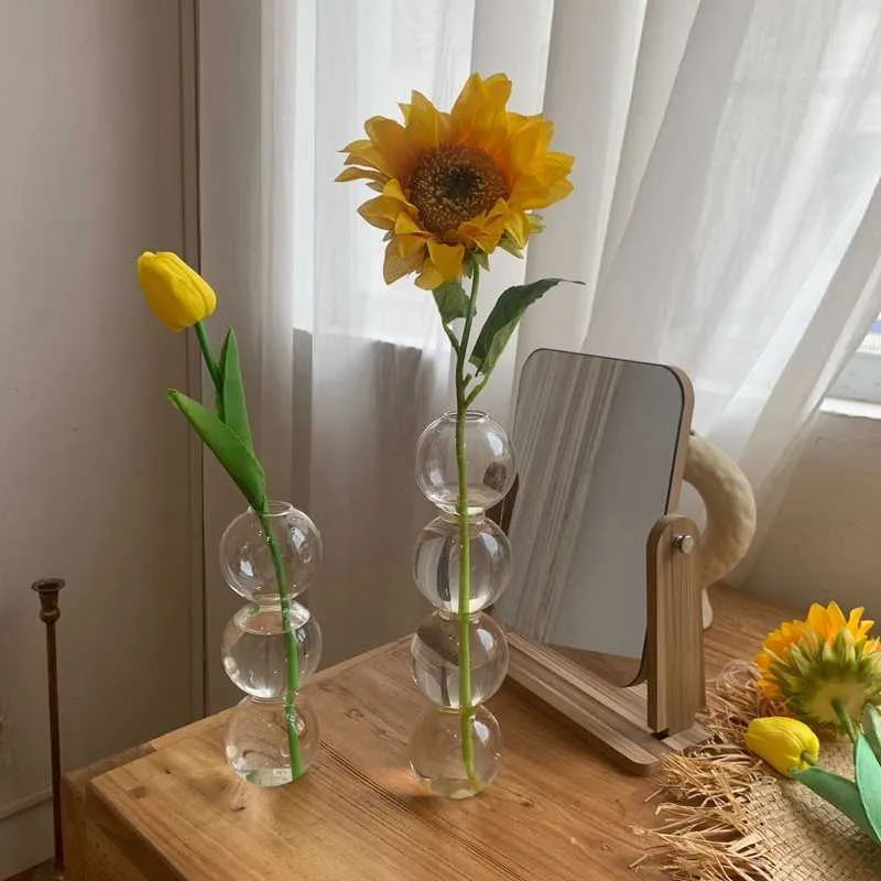 Flor de vidro nórdico vaso bolha garrafa em forma de garrafa de flores decoração de casa criativo transparente hidropônico vaso casamento mesa decoração 210623