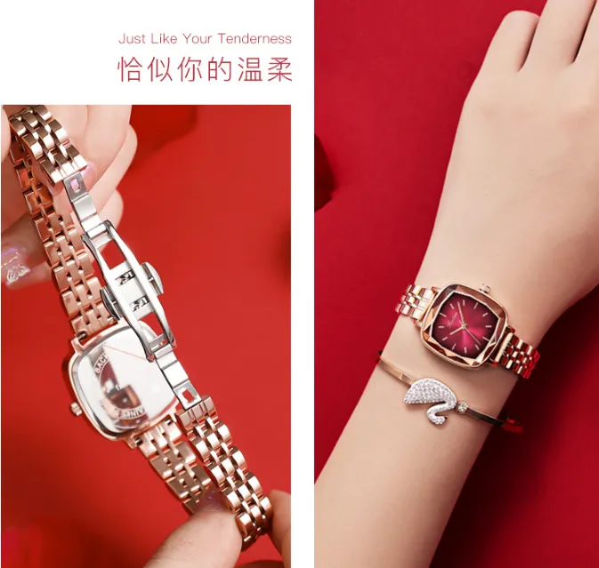 Montre série rétro Clever ly bande en acier inoxydable montres à quartz pour femmes cadran carré montre pour femme montre-bracelet lumière brillante 287g