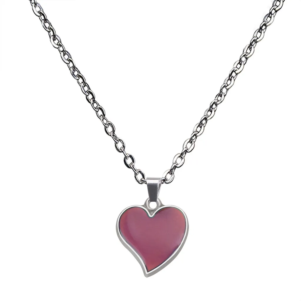 女性のための暖かい気分色の変化桃の心のネックレスのステンレス鋼のネックレス