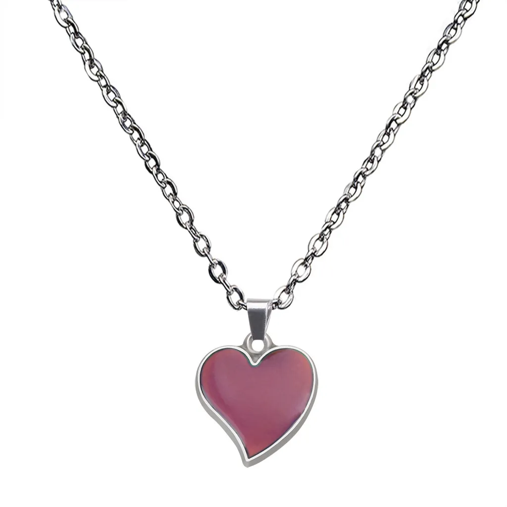 Versie Warm Mood Color Changing Peach Heart Ketting Roestvrijstalen Kettingen voor Vrouw