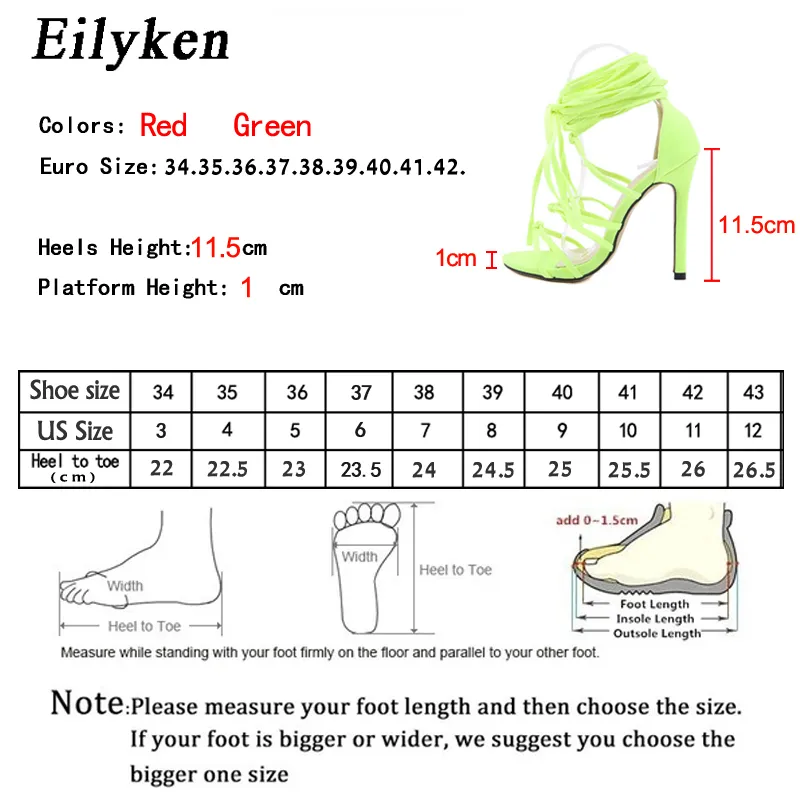 Eilyken Sexy Thin High Heels Women's Ankle Cross-Strap Sandals Fashion Fluorescent Green Open Toe Stiletto Party Ladies Shoes Y0305