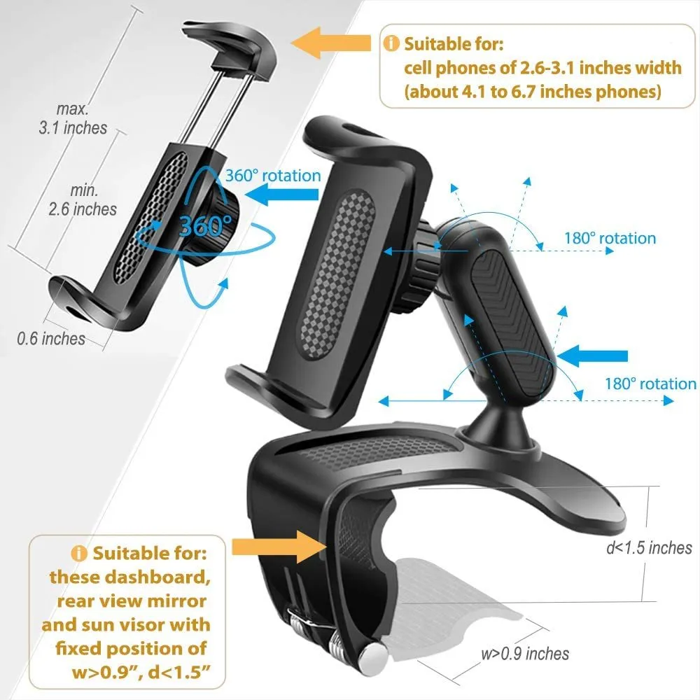 Universal Upgrade 360 Rotation Dashboard Cell Phone Clip Automobile Cradles Car Holder Mount Stand