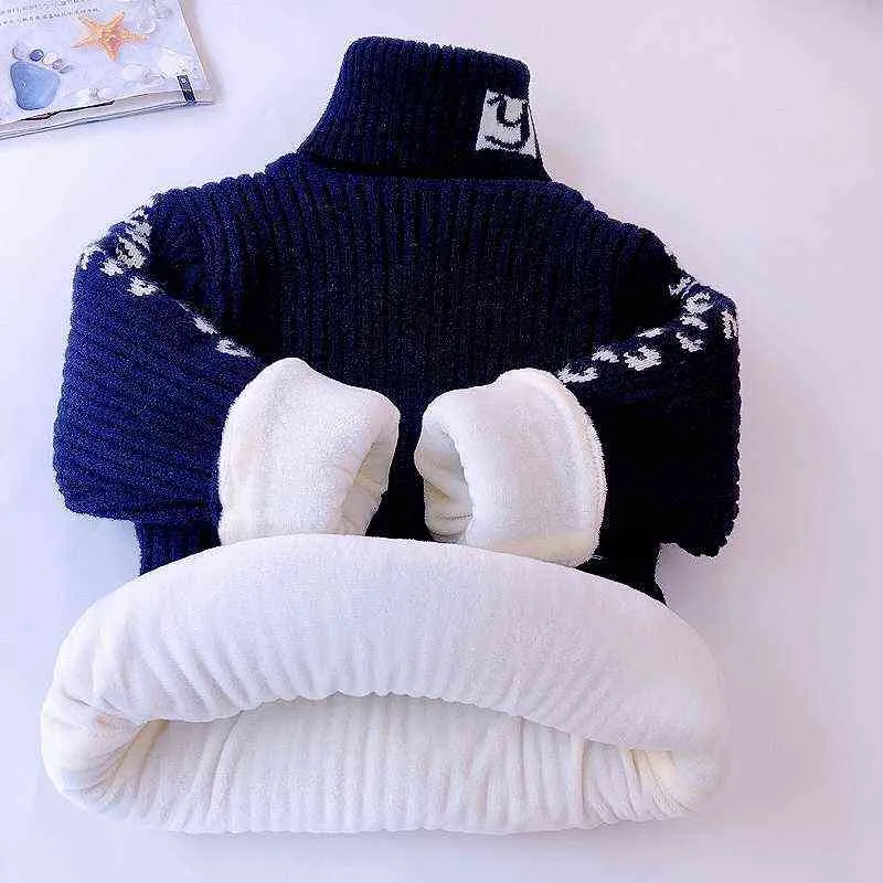 البلوزات للبنين ملابس الشتاء الفتيات ليوبارد أزياء الأطفال الياقة المدورة سميكة الدافئة الناعمة الاطفال الحياكة كوستوم 211201