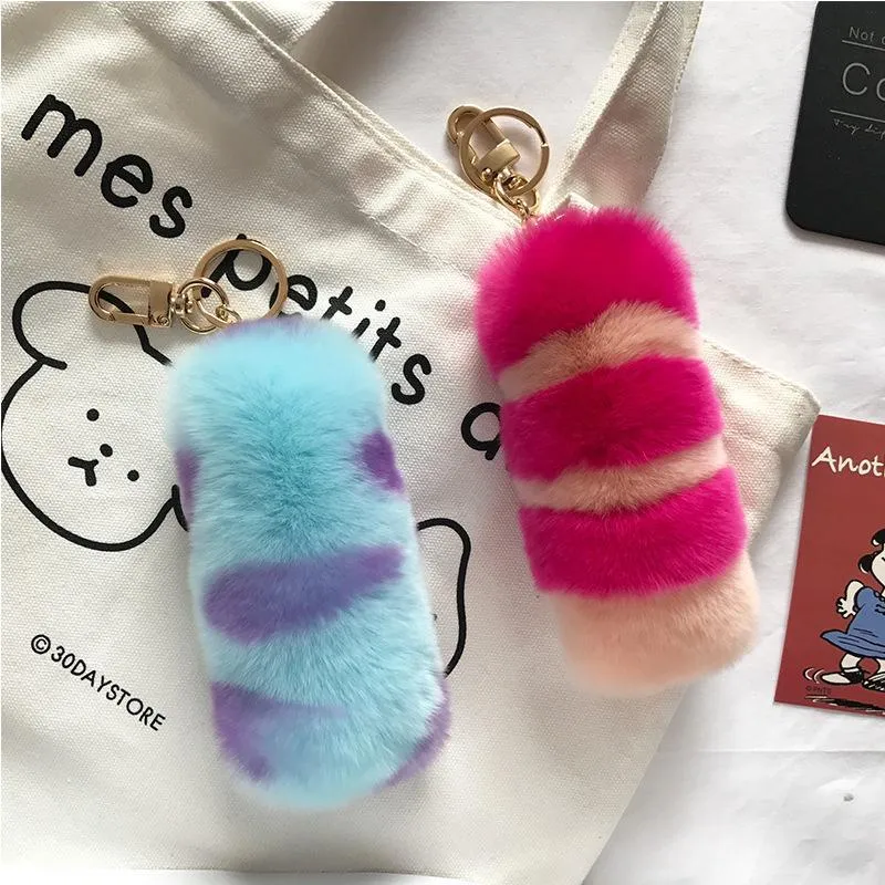 Korea Version Fur Keychain Natural Fluffy Animal Tail Pompom Keyring Kawaii Bag Holder Accessories Car Ornaments Fashion Chains