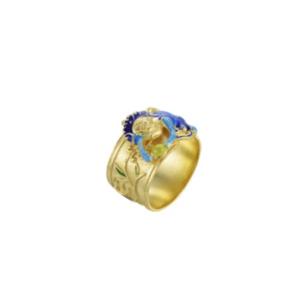 2021 anello vecchio blu bruciato femminile in argento 925 in stile etnico retrò