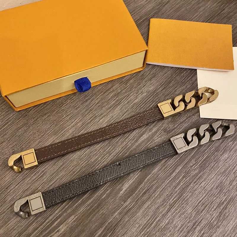 ZB006YX Classic Fashion Brown Black PU Leather Letter Bracelet with Gift Box Rough Cut-out Chain Charm Bracelets252K