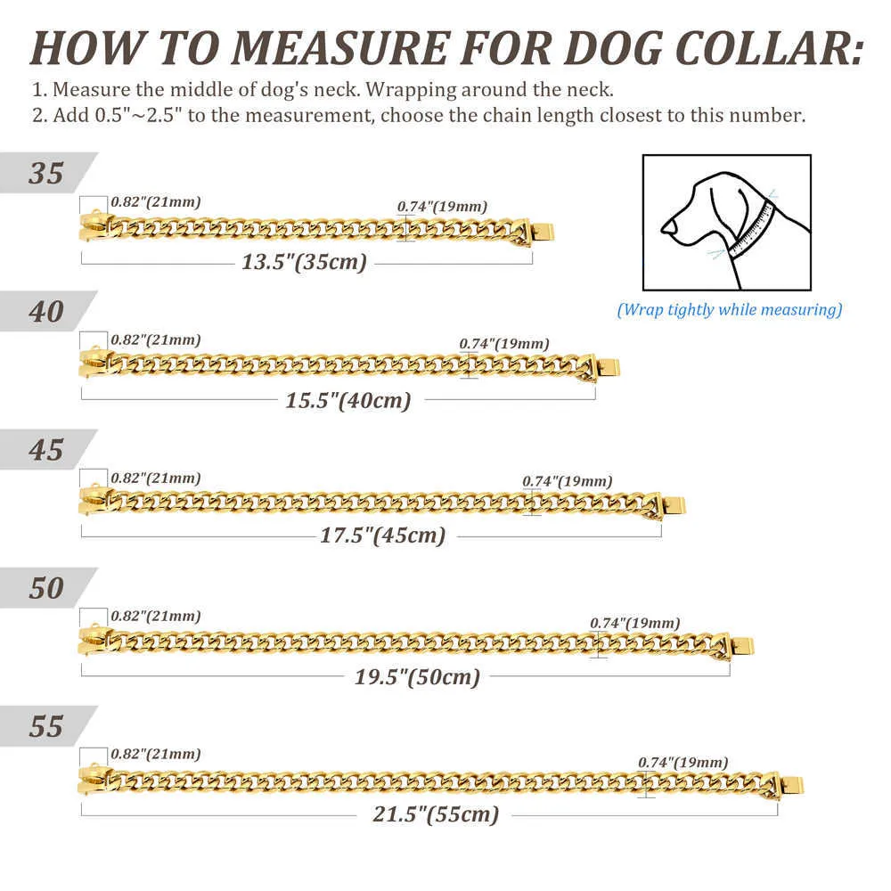 19mm roestvrijstalen metalen hondenketting halsbanden PET TRAINING CHOKE Kraag voor Medium Large Dogs Pitbull Franse Bulldog Toon kraag 210729