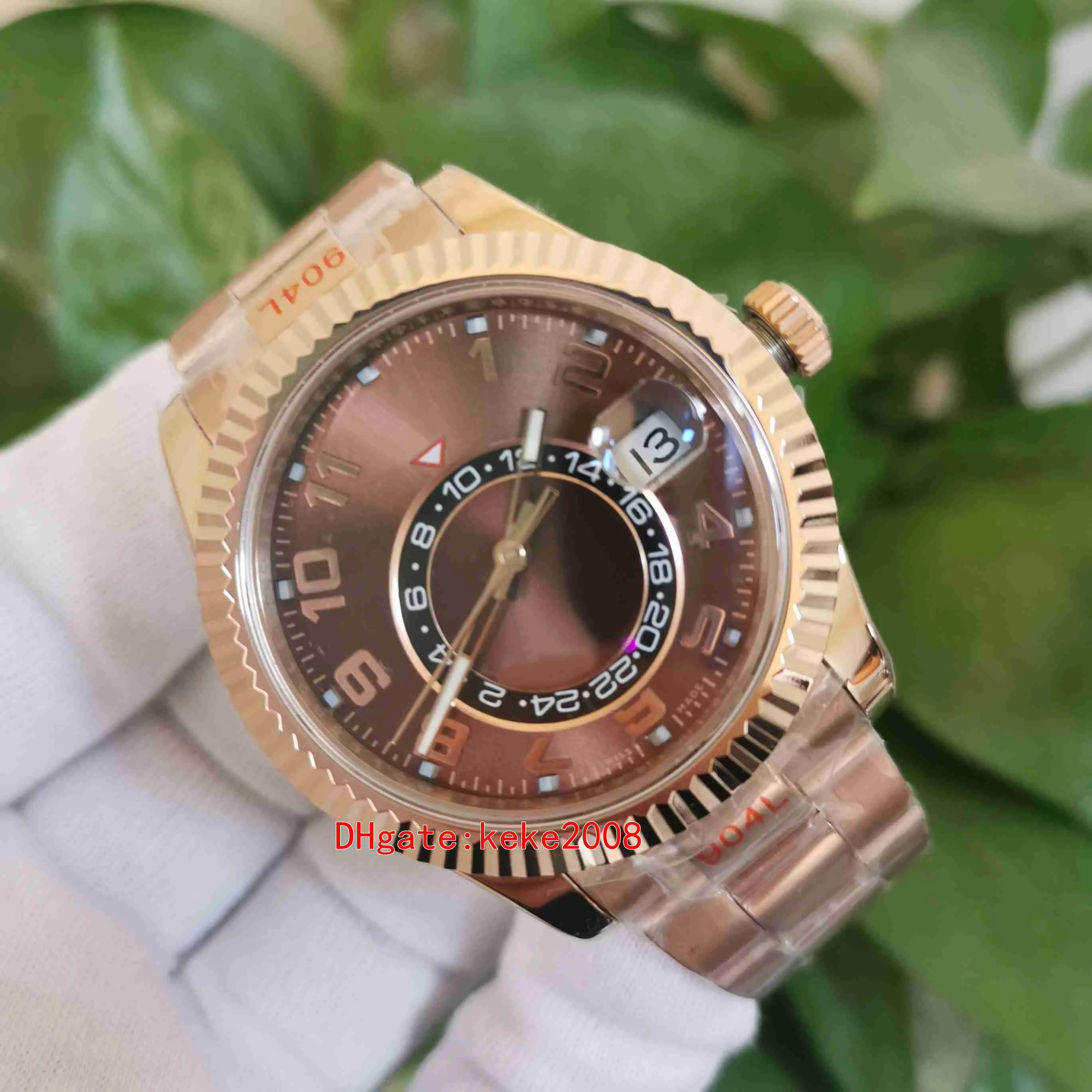 AI Wersja doskonała Watches Cal 9001 Ruch 42 mm 326935 Rose Gold Brown Dial Digital GMT Miesiąc Red Dot Workin Mechanical Automati211t