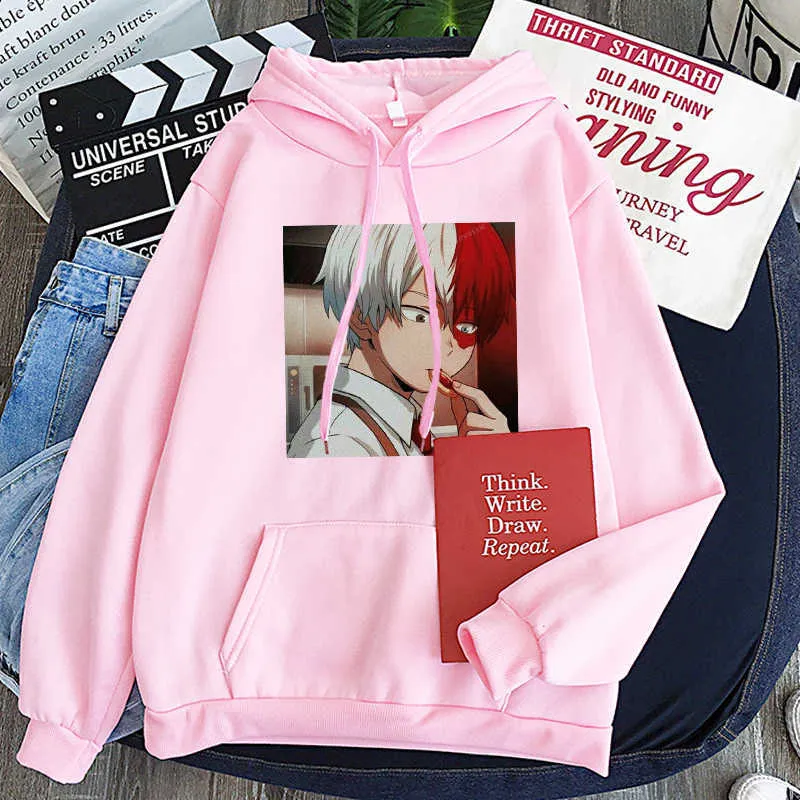 Japan Anime My Hero Academia Shoto Todoroki Kawaii Tryckta Hoodies Män Harajuku Tecknade överdimensionerade Streetwear Winter Sweatshirts y0927