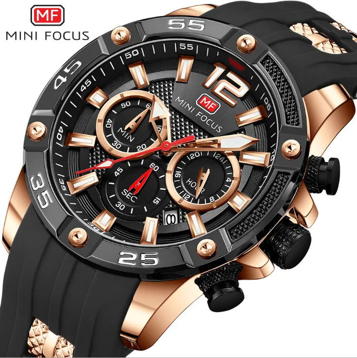 Outdoor MINI FOCUS Multifunction Luminous Dial Quartz Mens Watches Watch Fashion Sport Silicone Band Wristwatches With Working Sub2737