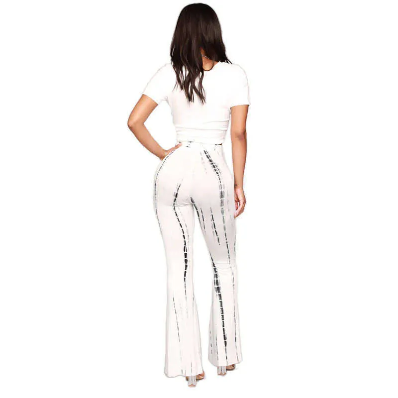 Casual Oficina Damas Fondos elásticos Sexy Bodycon Pantalones acampanados Impreso Pantalones elásticos Streetwear Mujeres Venta al por mayor Dropshipping Q0801