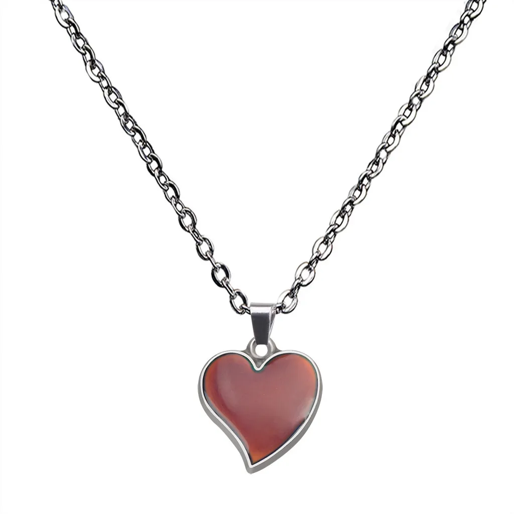 Version varm humör färg byte persika hjärta halsband rostfritt stål halsband för kvinna