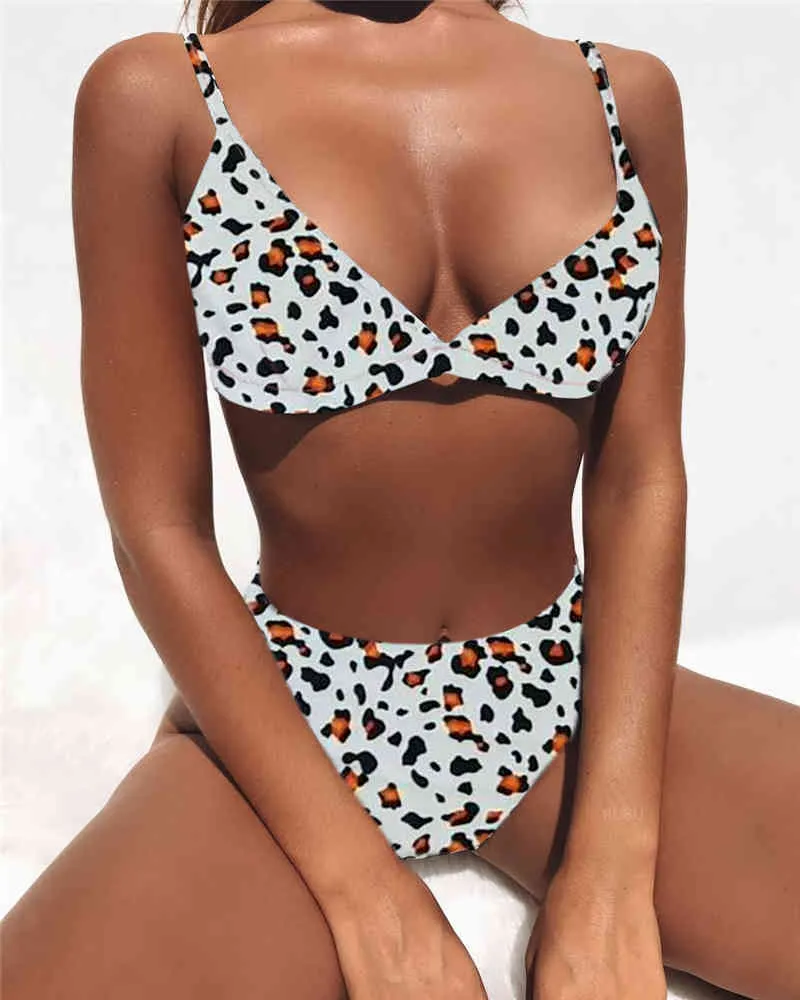 Bikini a vita alta leopardato Costumi da bagno sexy Costume da bagno Costume da bagno Donna Abbigliamento da spiaggia Badpak Bikini Mujer Push Up Biquini Monokini 210319