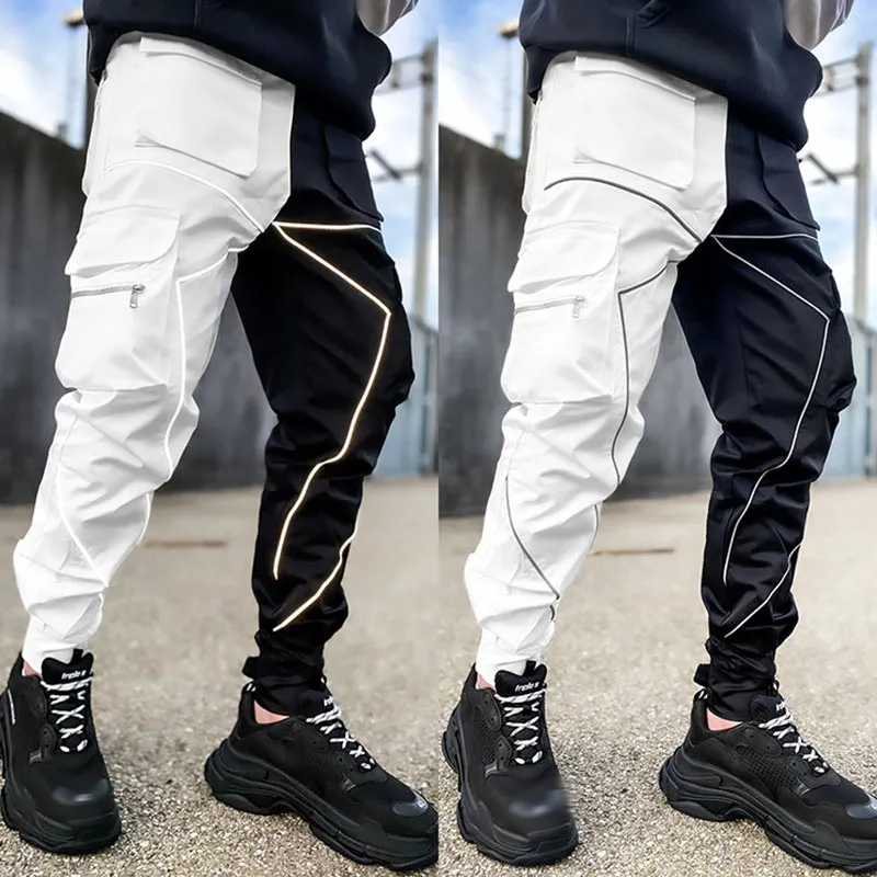 GODLIKEU Mens Striped Multi Pocket Jogger Trousers Casual Cargo Pants Plus Size Pant