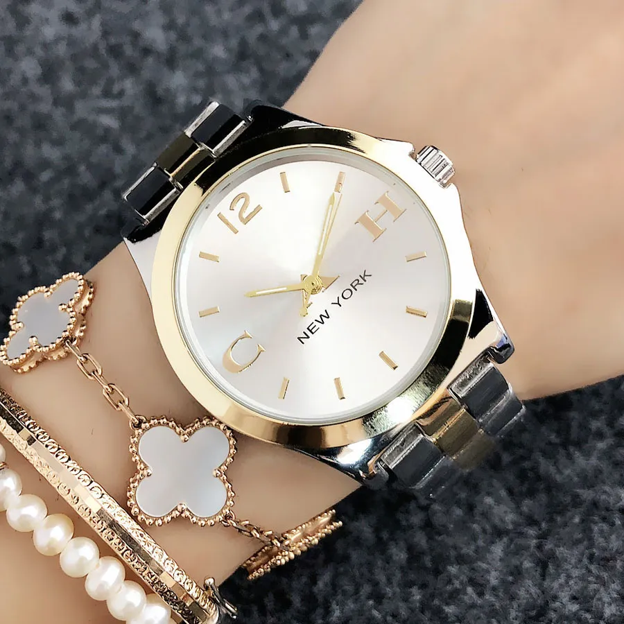 Brand Wrist Watch Women Girl Ladies New York Style Dial Metal Steel Band Quartz Clock CO 6123305D