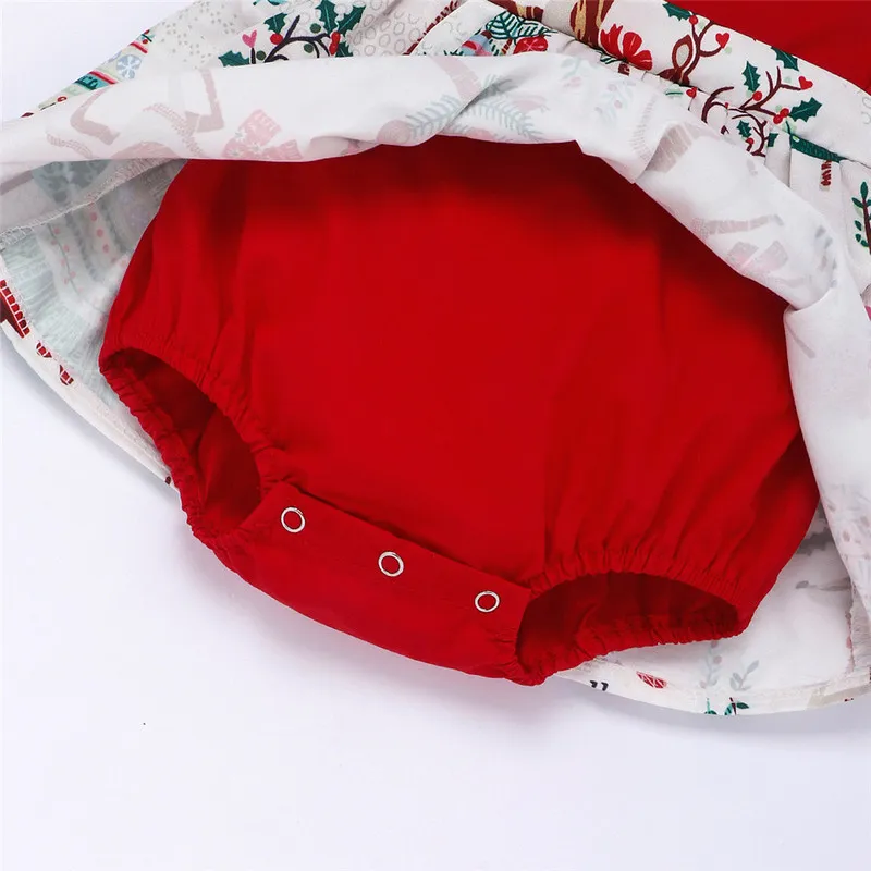 Prowow私の最初のクリスマスの女の赤ちゃん服クリスマスプリントロンパースVネックレースボディスーツfor Borns Year Costume 220211