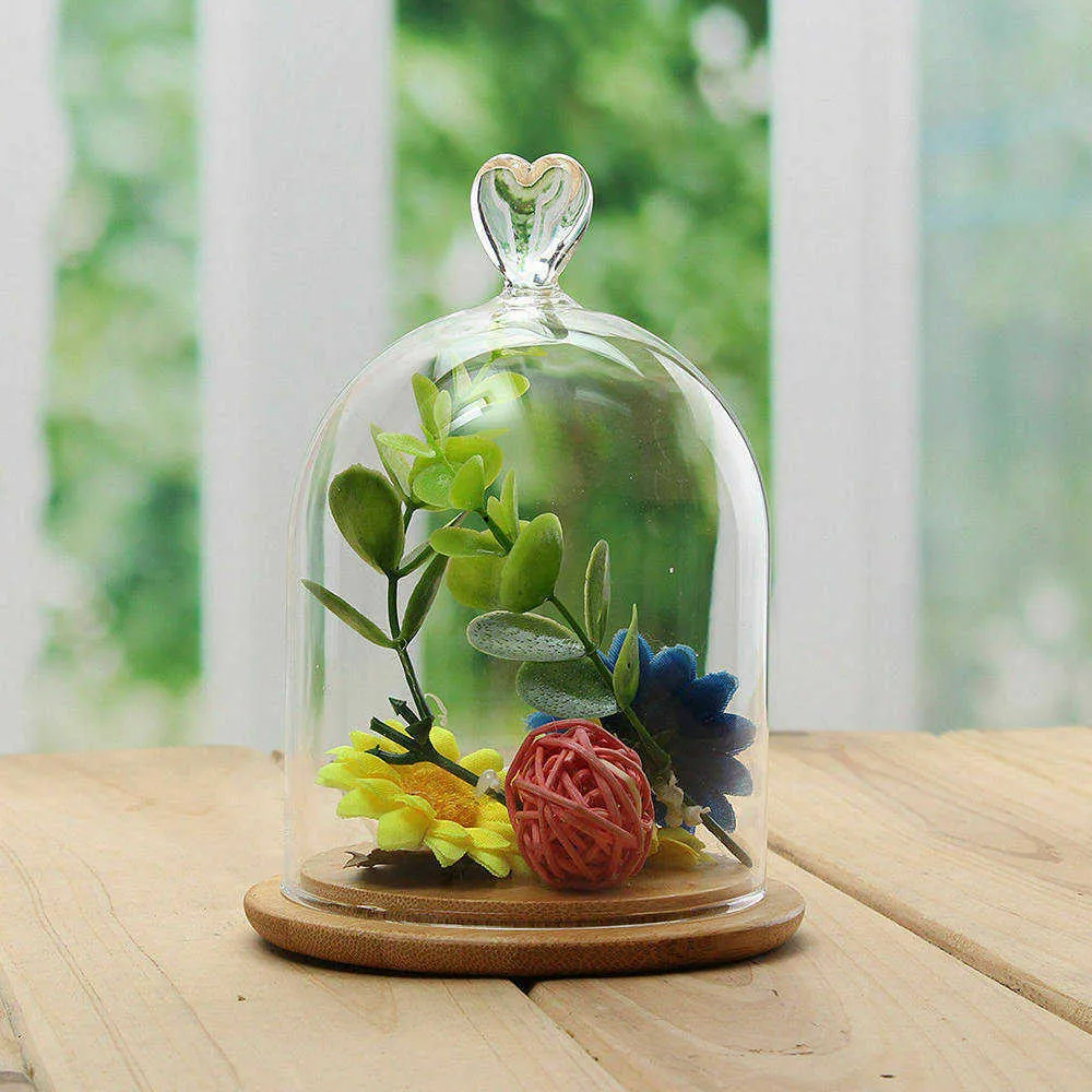 Home Decor Vases Glass Flower Display Cloche Bell Jar Dome Immortal Preservation Wooden Base Everlasting Cover 210913218G6957647