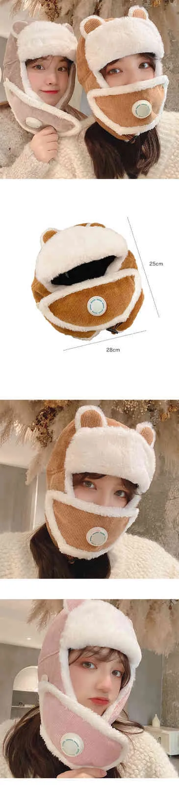 Hiver femmes bombardier cachemire chapeau chat oreille en peluche masque Lei Feng Bonnet souffle Valve extérieur Ski cache-oreilles Protection visage casquette