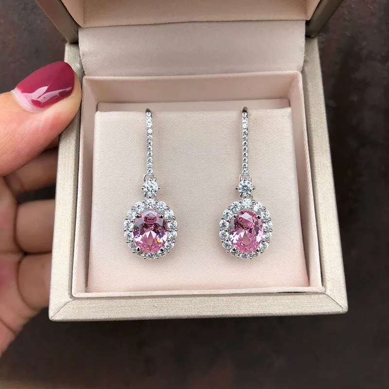 Pansysen Luxe Ruby Sapphire Gemstone Daling Oorbellen Voor Vrouwen Vintage Vrouw 925 Sterling Zilveren Sieraden Oorbel Huwelijksgeschenken 220216