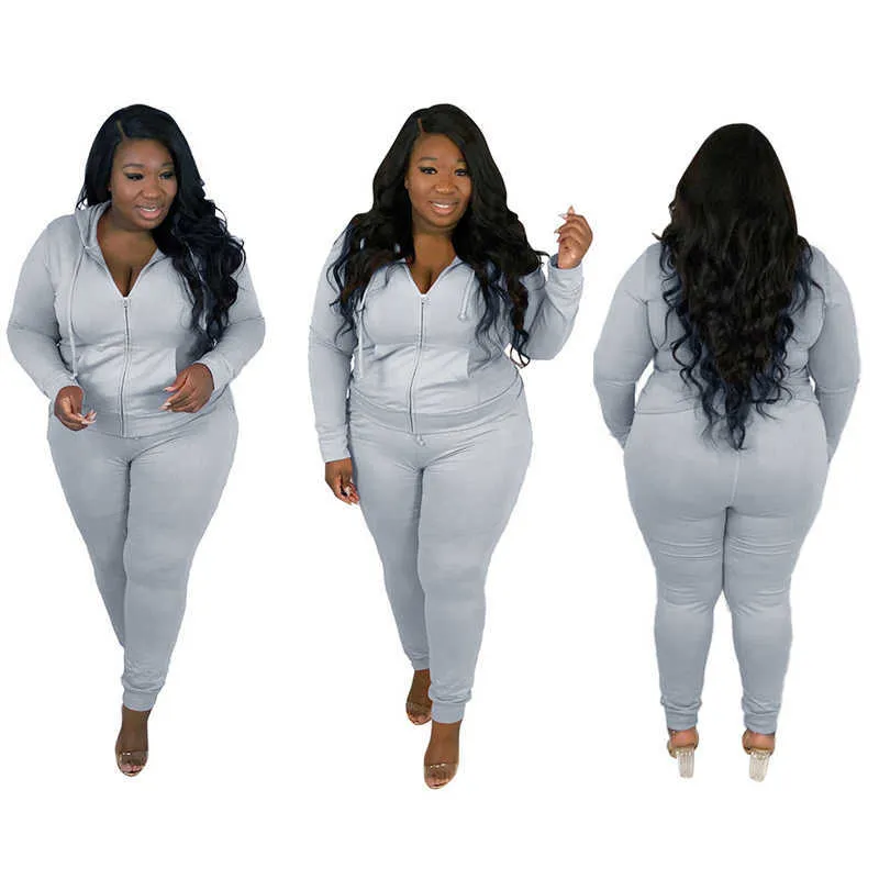 Plus Size Zweiteiliges Set Damen Trainingsanzug Hoodies Langarm-Top-Set Jogginghose Jogger Passende Sets Großartikel Großhandel Viele Y0625