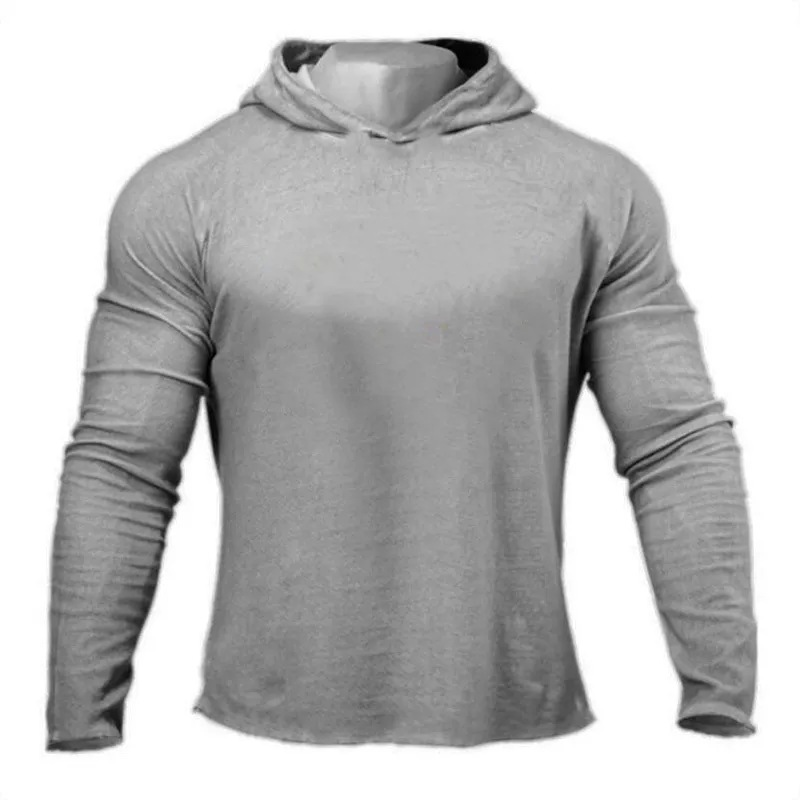 Merk Herfst Fitness Kleding Mens Hooded T-shirt Streetwear Bodybuilding Lange Mouw T-shirt Gym T-shirt Sweatshirts 210421