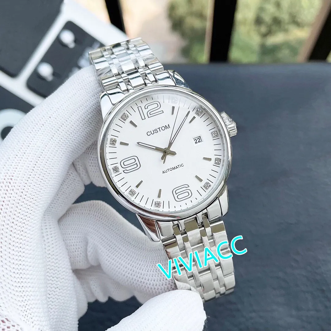 Top qualité acier inoxydable cz diamant montres nouveaux hommes automatique mécanique numéro Date montre-bracelet mâle sport horloge 41mm