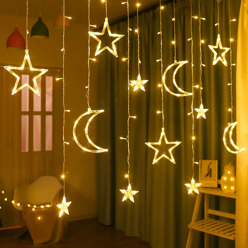 Moon Star LED Light String EID Decor feste di compleanno musulmane islamiche Eid Al Adha Eid Ramadan Decorazione Decorazioni matrimoni pasquali 210408