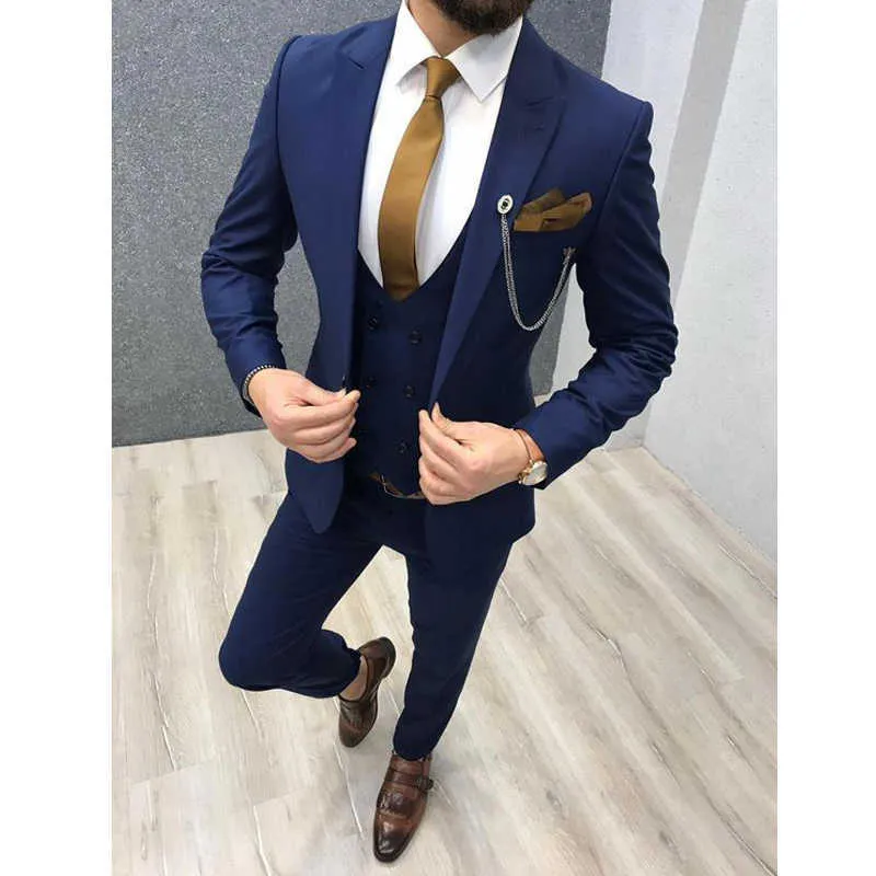 Mens Suits for Wedding Double Breasted Vest Slim Fit Groom Suits Italian Handsome Wedding Tuxedos Jacket+Pants+Vest X0909