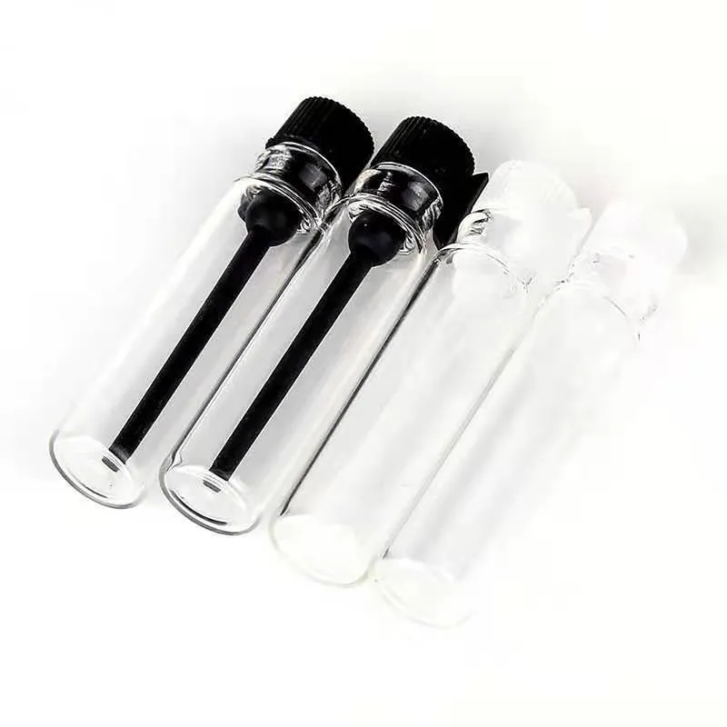 1ml 2ml 3ml Transparen Glass Perfume Bottle Black Lid Sample Test Small Vials Cosmetic Packaging Containers Clear Cap 