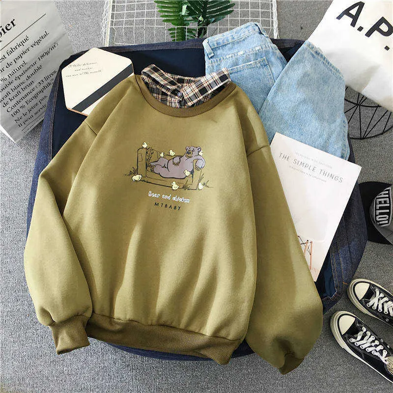 Süße Bär übergroße Kawaii Frauen Sweatshirt Mode Pullover Damen plus Größe Tops Hoodie lässige Damen koreanischen Stil Streetwear 210928