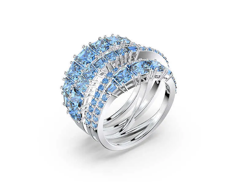 Anel feminino de cristal multicamadas rovski, joias europeias elegantes, design enrolado em espiral, nova série 20203275102