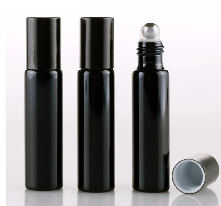Refillable Thick 5ml Empty Roll on Glass Bottle Frosted BLACK for Essential Oil Perfume Metal Roller Ball SN405