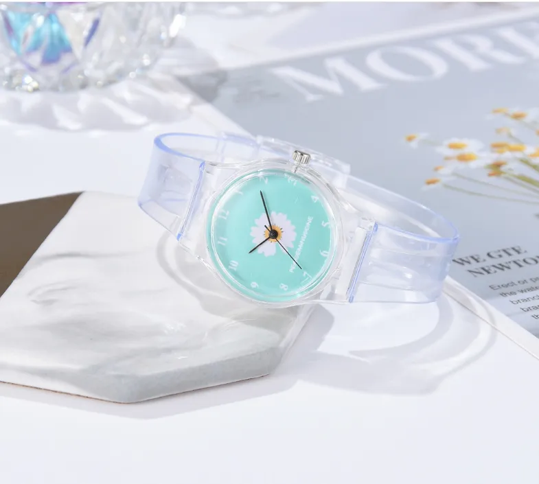 Piccola margherita gelatina orologio studenti ragazze simpatico cartone animato crisantemo orologi in silicone quadrante blu fibbia ad ardiglione orologi da polso256v