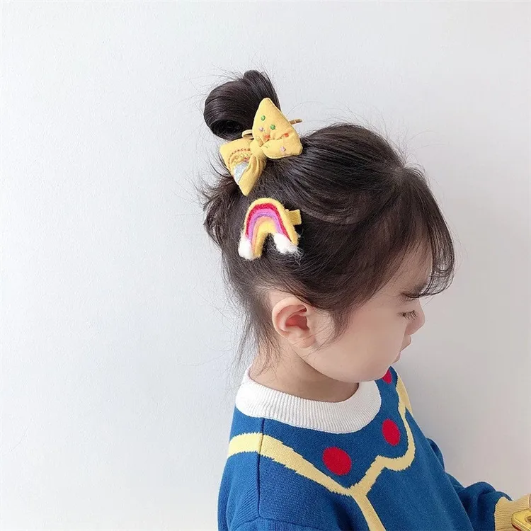 Automne et hiver coréen petit oreiller couleur BB laine arc-en-ciel fleurs frais élastique pour enfants ensemble cheveux accessoires