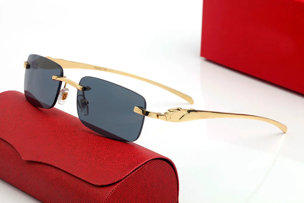 Designer zonnebril luipaard hoofd vierkante gradiëntlenzen heren- en damesmode bril goud zilver metalen frame frameloze rectangu224S