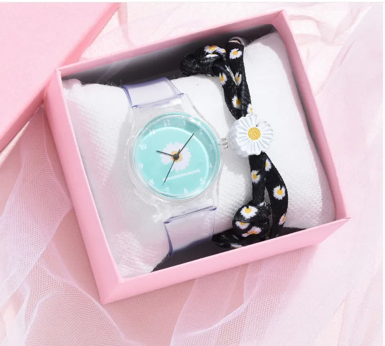 Petite montre à Quartz en gelée marguerite pour étudiantes filles, montre-bracelet en Silicone avec chrysanthème de dessin animé mignon, cadran rose, boucle ardillon, 258V