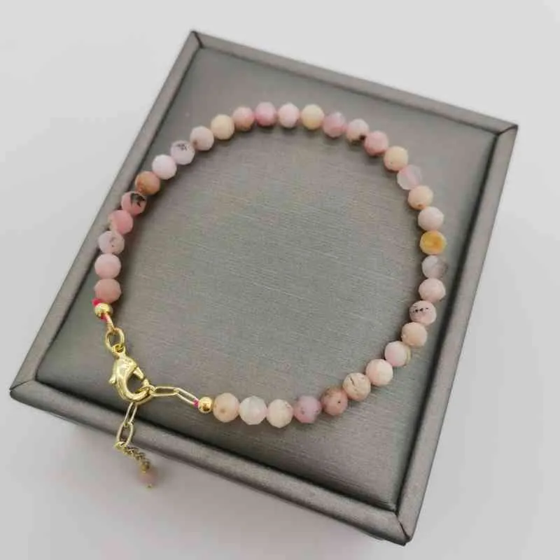 Faceted Pink Opal Bracelet Genuine Gemstone Delicate Adjustable 14K Gold Filled Natural Ston Pulsera Mujer Women BOHO Bracelet