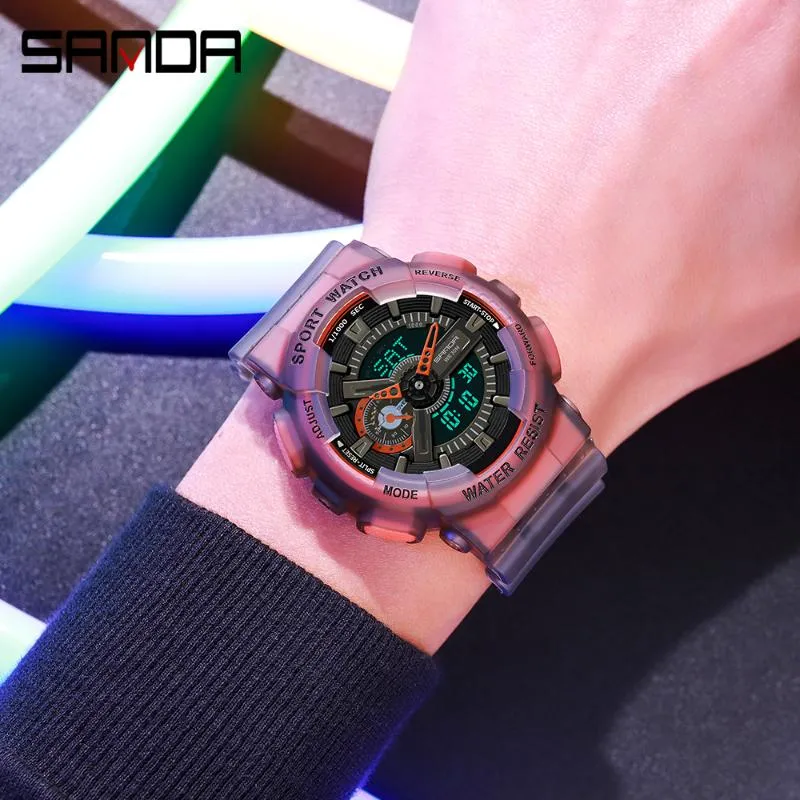 Grande montre Gshock lumineuse transparente montres numériques sport étudiant multi-fonction montres électroniques Zegarek Damski268I